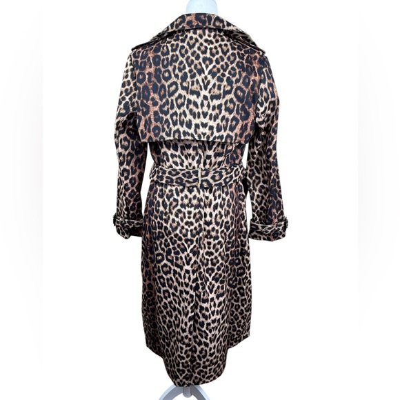 BCBGMaxazria Trench Coat Leopard Print Brown Black Medium - Picture 6 of 13